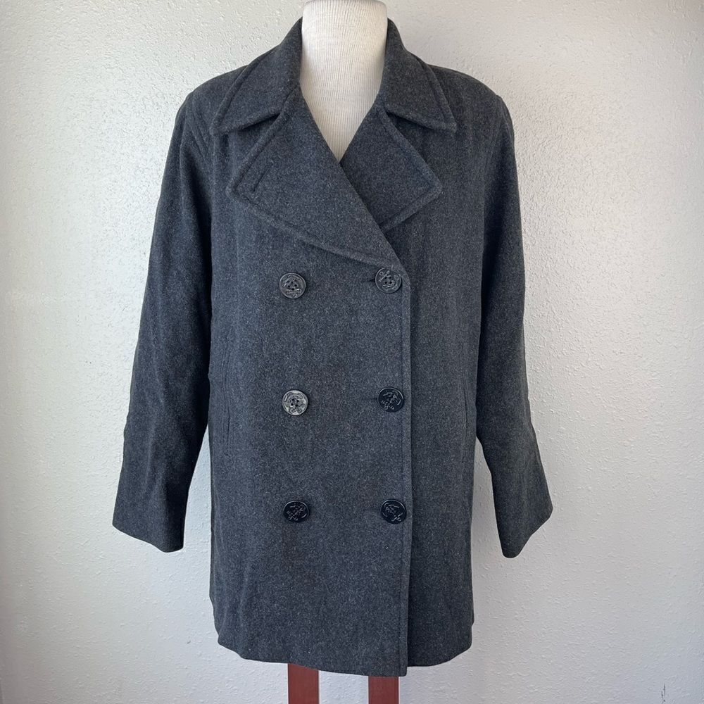 Vintage 90s J. Percy Classic Merino Wool Double Breasted Gray Peacoat Size 8 EUC